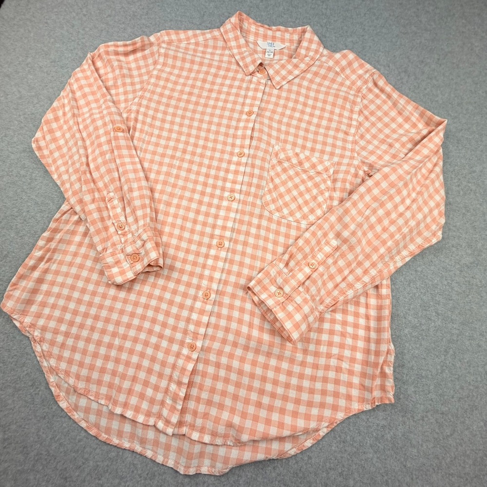 Pink Gingham Button Down Roll Tab Sleeve Shirt L 12-14